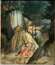 Saint Jerome meditant dans le desert - Svatý Jeroným medituje na poušti ...