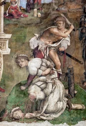 Život svaté Cecile: Umučení sv. Valeriána a Tiburtia, detail (freska
