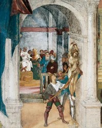 Umučení svaté Barbory, detail z Christ-Vine a Legenda o svaté Barboře od Lorenza Lotta (kolem 1480 - 1556), freska, detail, Villa Suardi, Capella Suardi, Trescore Balneario
