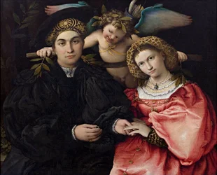 Portrét Marsilia Cassottiho a jeho nevěsty Faustiny - Lotto, Lorenzo (1480-1556) - 1523 - Olej na dřevě - 71x84 - Museo del Prado, Madrid