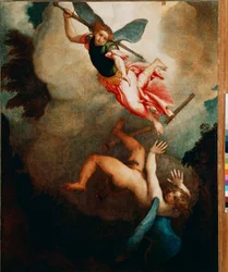 Saint Michael Hunting Lucifer Malba od Lorenza Lotta (1480-1556) 1551-1555 Ne. 167x135 cm Loreto, Palazzo Apostolico