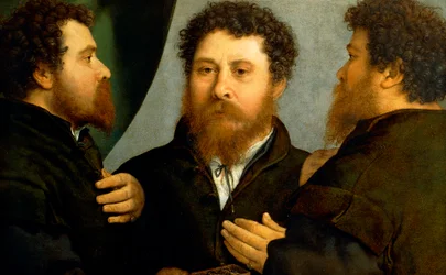 Trojitý portrét zlatníka od Lorenza Lotta (1480 cca 1556), olej na plátně, 521x791 cm