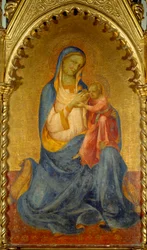Panna a dítě. Obraz od Lorenza Monaca (1365/70-1425). Rozměr: 0,92 x 0,54 m.