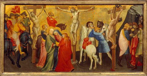 Ukřižovací centrální panel predele oltářního obrazu je určen pro kapli Nobili kostela Santa Maria degli Angeli ve Florencii. Obraz od Lorenza Monaca (1365/70 - 1425)