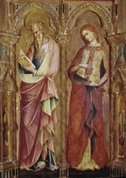 Svatý Jan Evangelista a svatá Máří Magdalena - Detail polyptychu Zvěstování (1357, tempera a plátkové zlato na dřevě)
