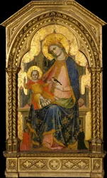 Madonna a dítě na trůnu se dvěma dárci, ca. 1360-65.