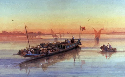 Felucca s na řece Nilu, kolem Théb
