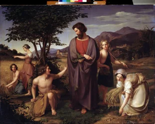""Ruth pracující na poli Boaz (Booz)"" (Ruth And Boaz) Obraz Louis Ammy Blanc (1810-1885) Puškinovo muzeum 19. století, Moskva