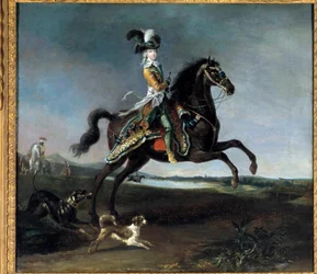 Jezdecký portrét Marie Antoinetty od Lorraine Habsburské, francouzské královny (1755-1793) Obraz Louis Auguste Brun (1758-1815)