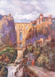 Tajo Ronda, z knihy Hutchinsons Picturesque Europe vydané nakladatelstvím Hutchinson & Son, cca 1930