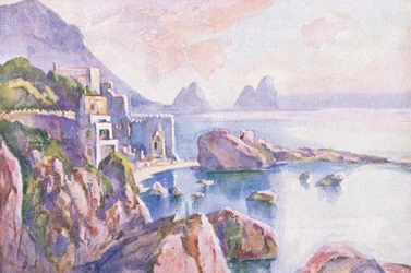 Ostrov Capri, z Hutchinsonovy malebné Evropy, vydané nakladatelstvím Hutchinson & Son, kolem roku 1930