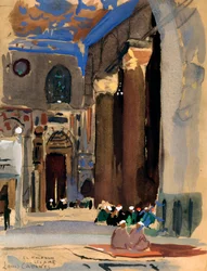 Interiér mešity sultána Kalaouna, Káhira, Egypt, 1928