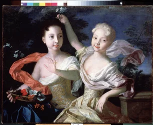 ""Portrét velkovévodkyň Anny Petrovny (1708-1728) a Alžběty Petrovny (1709-1761) (která bude ruskou císařovnou pod jménem Alžběta I.). Obraz Louise Caravaquea (1684-1754) 1717 Státní ruské muzeum Petrohrad