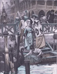 Zelené husy, ilustrace z Dekameronu z Boccaccia vydané Navarrskou společností 30. léta (litho)