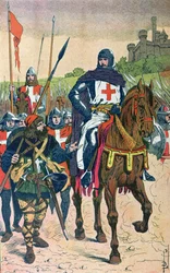 Odjezd na křížovou výpravu, ilustrace z knihy "Histoire de France" od Julese Micheleta (1798-1874) kolem roku 1900