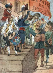 Francouzské revoluční války: dobrovolné narukování po porážkách Francie ve válce mezi revoluční Francií a kontrarevolučními monarchiemi, francouzský sněm vyhlašuje Nebezpečí vlasti, 22. července 1792) Ilustrace Louis Charles