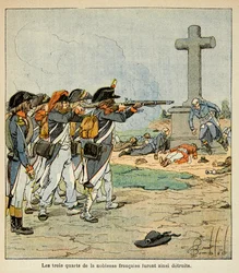 Ilustrace Bombled Louis (1862-1927) z knihy „Památník svaté Heleny“ od hraběte Emmanuela de Las Cases (1766-1842): Přestřelka des chouans během války ve Vendee, soukromá sbírka