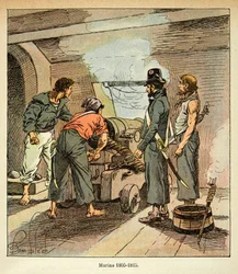 Ilustrace Bombled Louis (1862-1927) z knihy „Památník svaté Heleny“ od hraběte Emmanuela de Las Cases (1766-1842): Francouzští námořníci v letech 1805 až 1815, soukromá sbírka