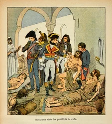 Ilustrace Bombled Louis (1862-1927) z knihy „Památník svaté Heleny“ od hraběte Emmanuela de Las Cases (1766-1842): Bonaparte navštěvuje pestiferes z Jaffy, soukromá sbírka