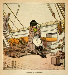 Ilustrace Bombled Louis (1862-1927) z knihy „Památník svaté Heleny“ od hraběte Emmanuela de Las Cases (1766-1842); Císař Napoleon na palubě Northumberlandu v roce 1815, soukromá sbírka