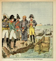 Ilustrace Bombled Louis (1862-1927) z knihy „Památník svaté Heleny“ od hraběte Emmanuela de Las Cases (1766-1842): Anglický námořník, který se snaží připojit ke své zemi osvobozené císařem v táboře Boulogne, vojín Sbírka