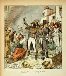 Ilustrace Bombled Louis (1862-1927) z knihy „Památník svaté Heleny“ od hraběte Emmanuela de Las Cases (1766-1842): Bonaparte přestává drancovat Řím, Soukromá sbírka