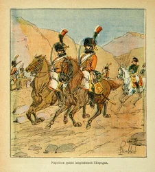 Ilustrace Bombled Louis (1862-1927) z knihy „Památník sv. Heleny“ od hraběte Emmanuela de Las Cases (1766-1842): Císař Napoleon naléhavě opouští Španělsko