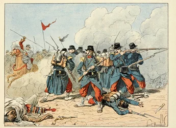 Ilustrace z „The Heros of the Siecle“, anekdotické recitace Dicka de Lonlay a ilustrované Louisem Bombledem (1862-1927)