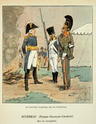 Ilustrace Bombardovaného Louise (1862-1927) z knihy „Památník svaté Heleny“ od hraběte Emmanuela de Las Cases (1766-1842): Le marechal Pierre Augereau (1757-1816), vévoda z Castiglione, soukromá sbírka