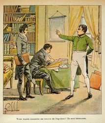 Ilustrace Bombardovaného Louise (1862-1927) z knihy „Památník svaté Heleny“ od hraběte Emmanuela de Las Cases (1766-1842): Napoleon diktuje své památníky Las Cases, soukromá sbírka