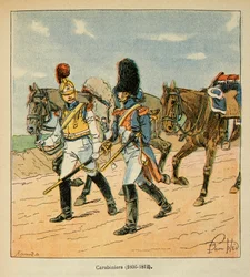 Ilustrace Bombardovaného Louise (1862-1927) z knihy „Památník svaté Heleny“ od hraběte Emmanuela de Las Cases (1766-1842): Carabiniiers (1806-1812), soukromá sbírka