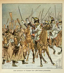 Ilustrace Bombardovaného Louise (1862-1927) z knihy „Památník sv. Heleny“ od hraběte Emmanuela de Las Cases (1766-1842): 9. pluk bitevních lodí plukovníka Doumere zajal 1800 Rusů během ruské kampaně, Soukromá sbírka