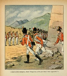 Ilustrace Bombardovaného Ludvíka (1862-1927) z knihy „Památník sv. Heleny“ od hraběte Emmanuela de Las Cases (1766-1842): Císař Napoleon vítá posádku sv. Heleny, soukromá sbírka