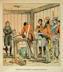 Ilustrace Bombardovaného Louise (1862-1927) z knihy „The memorial se Sainte Helene“ od hraběte Emmanuela de Las Cases (1766-1842): Hudson Lowe (1769-1844) prohledává papíry Las Cases, soukromá sbírka