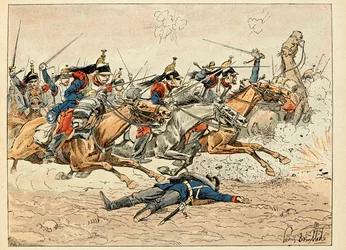 Ilustrace převzatá z knihy „Les heros du Siecle“, neoficiální recitace Dicka de Lonlay a ilustrované Louisem Bombledem (1862-1927)
