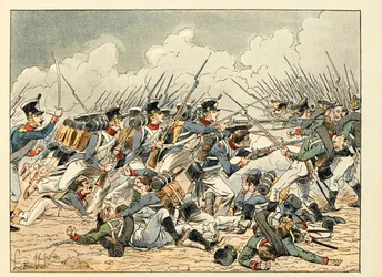 Ilustrace převzatá z knihy „Les heros du Siecle“, neoficiální recitace Dicka de Lonlay a ilustrované Louisem Bombledem (1862-1927)