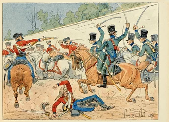 Ilustrace převzatá z knihy „Les heros du Siecle“, neoficiální recitace Dicka de Lonlay a ilustrované Louisem Bombledem (1862-1927)