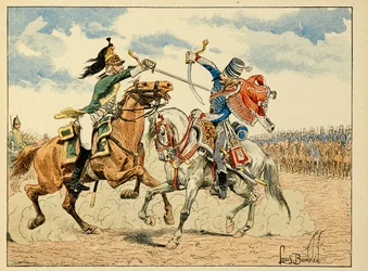 Ilustrace převzatá z knihy „The Heros of the Siecle“, anekdotické recitace Dicka de Lonlay a ilustrované Louisem Bombledem (1862-1927)