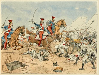 Ilustrace převzatá z knihy „The Heros of the Siecle“, anekdotické recitace Dicka de Lonlaye a ilustrované Louisem Bombledem (1862-1927)