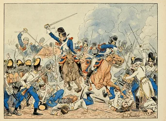 Ilustrace převzatá z knihy „Hrdinové století“, anekdotické recitace Dicka de Lonlay a ilustrované Louisem Bombledem (1862-1927)