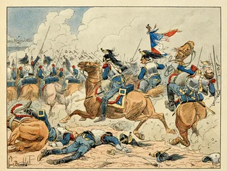 Ilustrace převzatá z knihy „Hrdinové století“, anekdotické recitace Dicka de Lonlaye a ilustrované Louisem Bombledem (1862-1927)