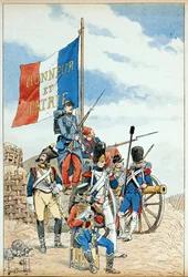 Ilustrace převzatá z knihy „Hrdinové století“, anekdotické recitace Dicka de Lonlay a ilustrované Louisem Bombledem (1862-1927)