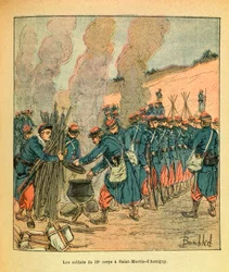 Armáda východu od Eugena seržanta, dit Grenest, ilustroval Louis Bombled (1862-1927) (francouzsko-německá válka; kampaň 1870-1871): Vojáci 18. sboru v Saint Martin d