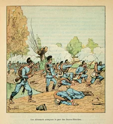 Armáda na Loiře od Eugena Sergenta, známá jako Grenest, ilustrovaná Louisem Bombledem (1862-1927) (francouzsko-německá válka; kampaň 1870-1871): Bitva u Chateaudunu v říjnu