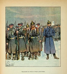 Armee of the Loire Eugene Sergent, známý jako Grenest, ilustrovaný Louisem Bombledem (1862-1927) (francouzsko-německá válka; kampaň 1870-1871): Denuace některých pruských vojsk v roce 1870, soukromá sbírka