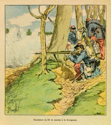 Východní Armee seržanta Eugena, známá jako Grenest, ilustrovaná Louisem Bombledem (1862-1927) (francouzsko-německá válka; kampaň 1870-1871): Podle rozkazu generála Dupreho, obuvníka 32. března v bitvě u La Bourgonce v říjnu 1870, Priva