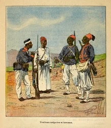 The War in Madagascar-Anecdotal History of the French Expeditions of 1885-1895 (Válka na Madagaskaru - anekdotické dějiny francouzských výprav v letech 1885-1895), autor Henri Galli dit Galllichet (1854-1922), ilustroval Louis Bombled (1862-1927): Tiraille