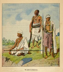 Válka na Madagaskaru - neoficiální historie francouzských expedic 1885-1895 od Henri Galli dit Galllichet (1854-1922), ilustrované Louisem Bombledem (1862-1927): Warrior Sakalavas, Soukromá sbírka