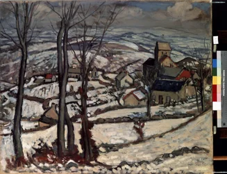 Vesnice v Morvan pod sněhem. Obraz Louise Charlota (1878-1951)