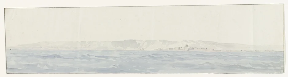 Gezicht op Crotone en de kust Pohled na Crotone a pobřeží (název na objektu) Cesty po Itálii, Sicílii a Maltě - 1778 (název série)